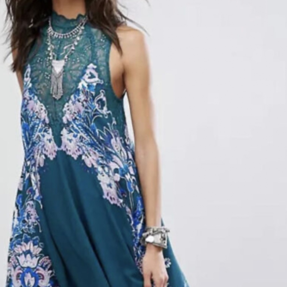 Free People Blue and Purple Lace Mini Dress